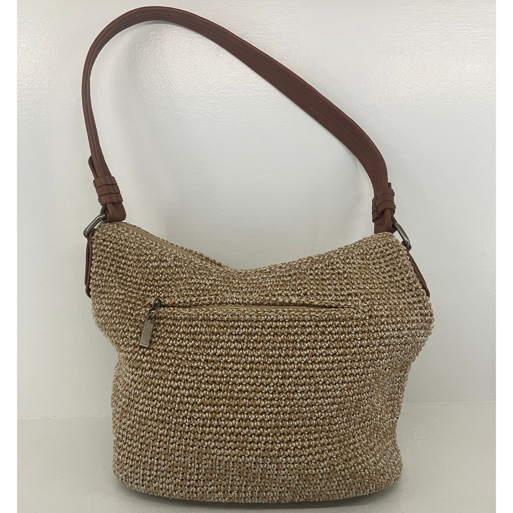 The Sak Crochet Woven Hobo Shoulder Bag Beige Tan Brown Minimalist Boho Neutral